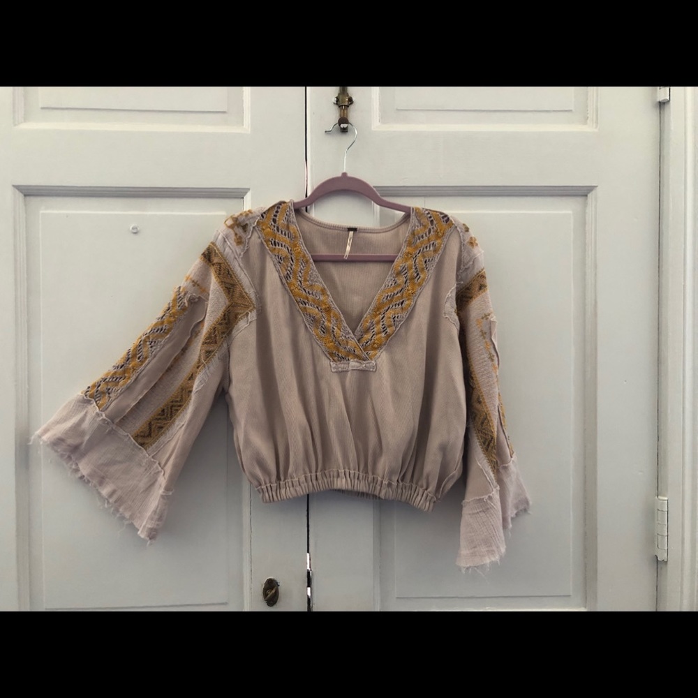 Free People knit embroidered boho top